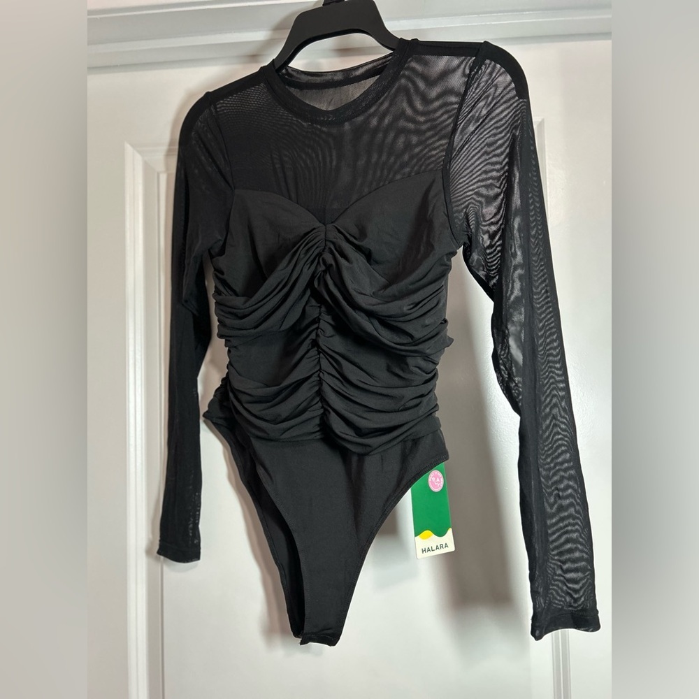 Halara Black Long Sleeve Mesh Bodysuit